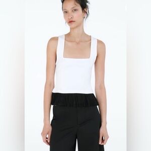 Zara White Tank Top with Black Hem